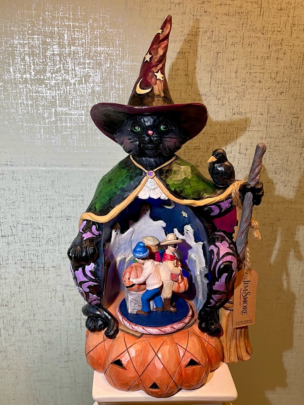 JIM SHORE Halloween Cat Witch Figurine Decorative Home Art - Black/Green/Orange